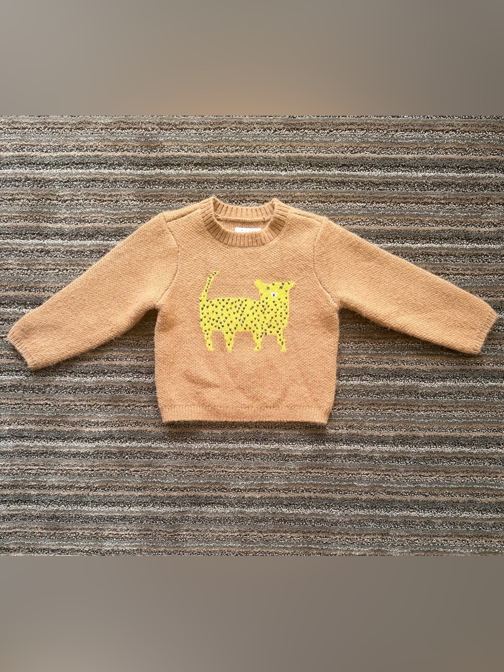 Rise Little Earthling Unisex Kids Knit Sweater with Yellow Cat/Leopard Graphic
